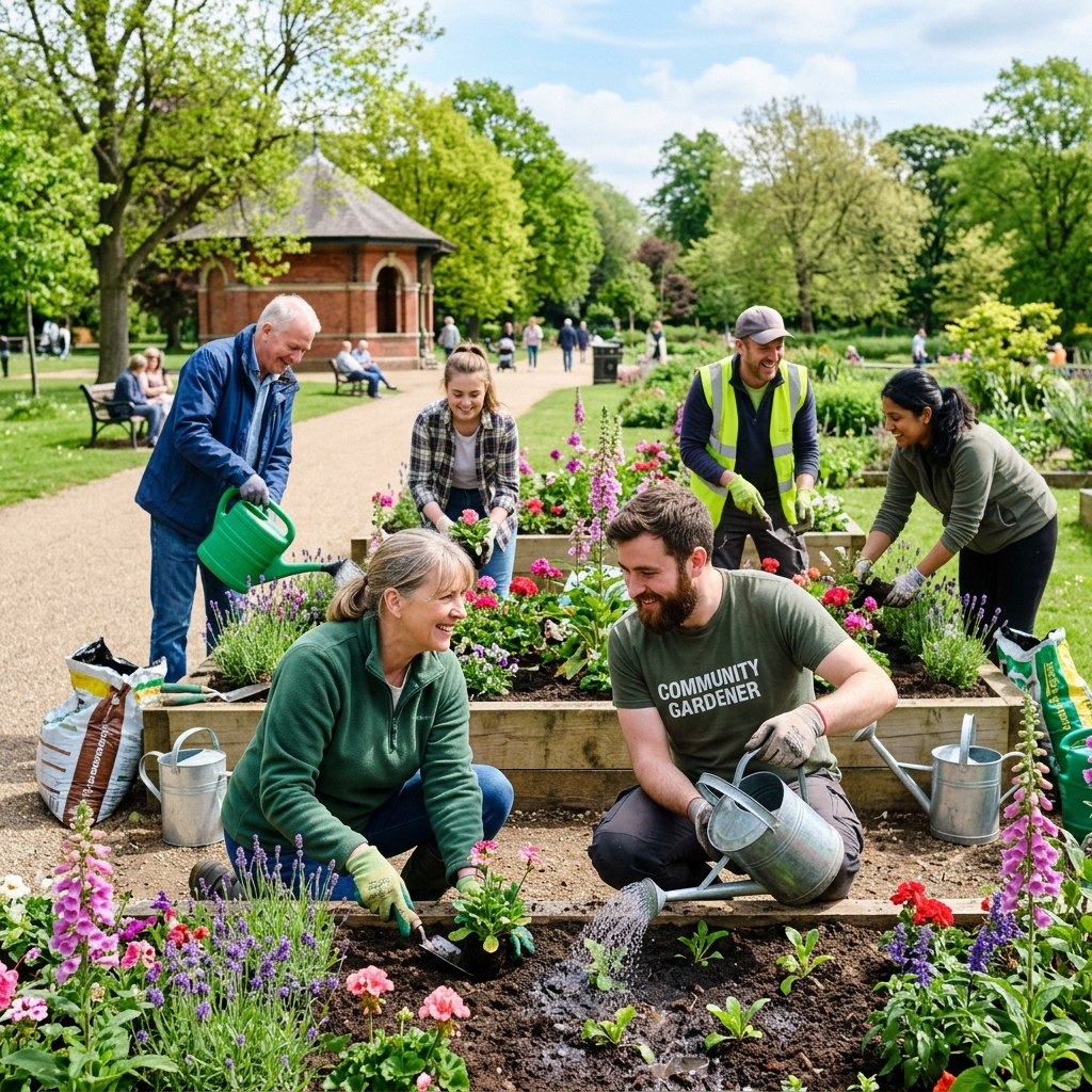Volunteers working in community