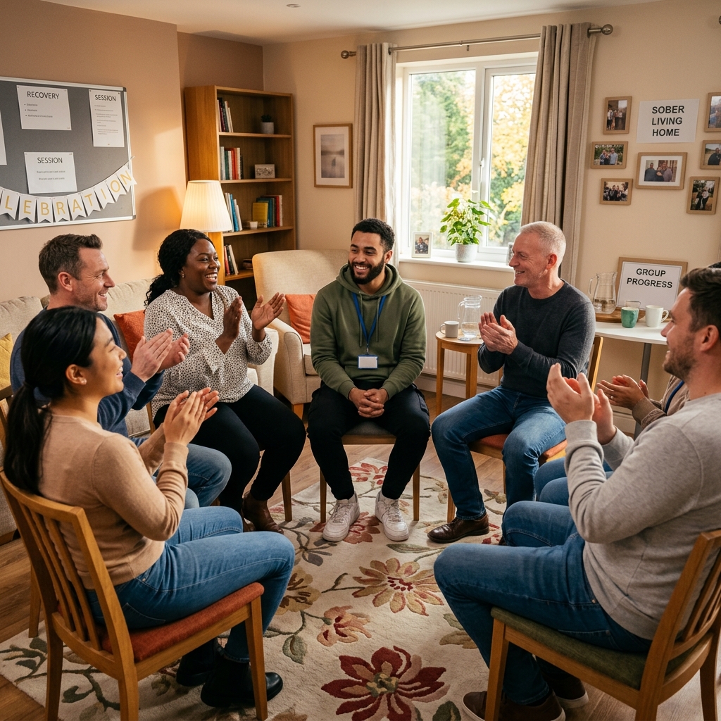 Group therapy session celebration